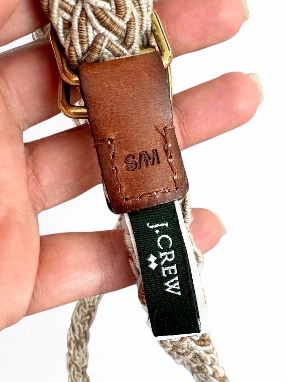 J. Crew Beige Woven and Brown Leather Belt Bag Strap with Gold Hardware